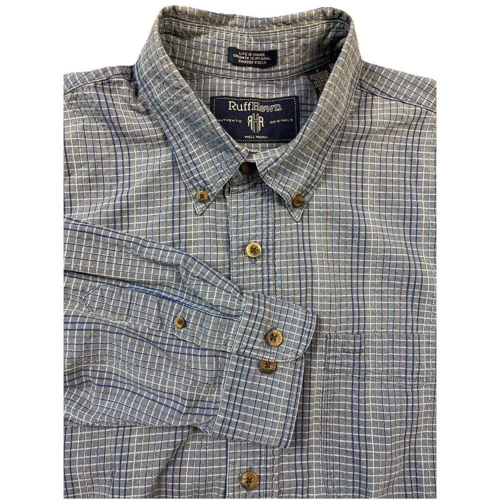 Ruff Hewn Men Large Long Sleeve Button Down Shirt Blue Textured Stripes